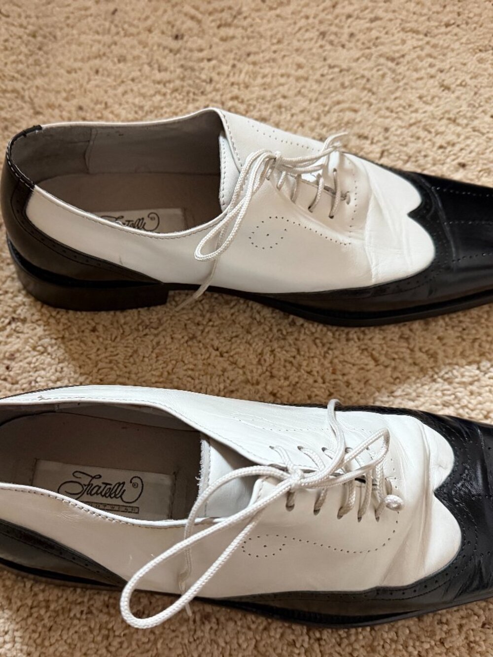 Vintage Fratelli Black and White Leather Men's Lace Up Shoes size 10.5